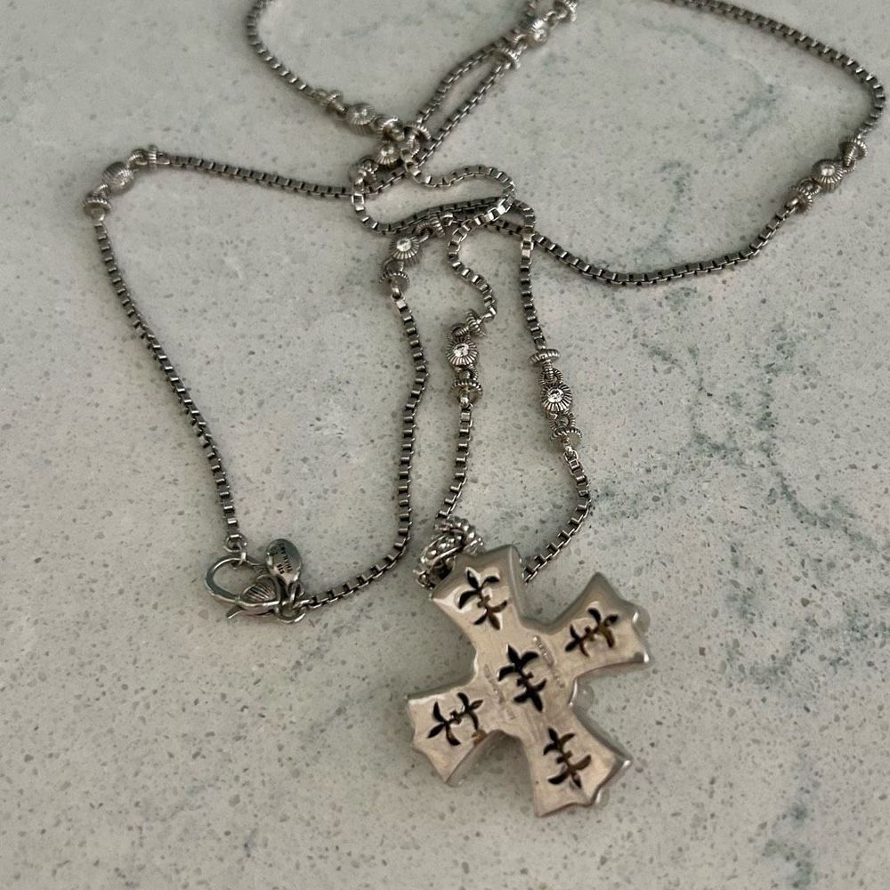 Judith Ripka Silver Cross Pendant with Mother-of-Pearl and Purple Stone - Picture 7 of 9